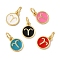 Real 18K Gold Plated Brass Enamel Charms, with Jump Ring, Long-Lasting Plated, Lead Free & Cadmium Free, Flat Round with Aries Charms, Mixed Color, 10x8x1mm, Hole: 4mm