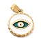 304 Stainless Steel Enamel Pendants, with 201 Stainless Steel Bails, Flat Round with Eye, White, 23x20x2.5mm, Hole: 3.8x6.5mm