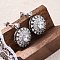 Brass Micro Pave Clear Cubic Zirconia Stud Earrings, Flower, Platinum, 21.5x16mm