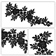Gorgecraft2セットレース刺繡コスチュームアクセサリー  アップリケパッチ  ミシンクラフト装飾  花  ブラック  410x150x1mm  2個/セット DIY-GF0004-92-3
