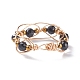 Round Natural Spinel Braided Bead Finger Ring with Glass RJEW-JR00450-05-6
