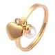 両用アイテム  304つのステンレス鋼の指輪またはペンダント  プラスチック丸ビーズ  ハート  ホワイト  ゴールドカラー  usサイズ5~9（15.7~18.9mm） RJEW-O045-05-G-3