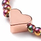 Anello da dito con perline di vetro con cuore in ottone da donna RJEW-JR00466-5
