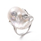 Pepita de perla natural con hoja de circonita cúbica anillo de puño abierto RJEW-P033-02P-02A-2