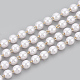 Handgefertigte Perlenketten aus Messing, gelötet, mit Spule, ABS Kunststoff Nachahmung Perle, echtes 18k vergoldet, weiß, 4x3.5 mm, ca. 16.4 Fuß (5m)/Rolle