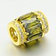 Golden Tone Brass Micro Pave Cubic Zirconia Large Hole European Beads ZIRC-M041-04G-RS-2
