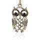 Antique Silver Plated Alloy Rhinestone Owl Pendants for Halloween Jewelry ALRI-J084-02AS-1