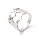 304 Stainless Steel Hand Heart Open Cuff Ring for Women RJEW-K245-45P-3