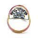 Placcatura ionica (ip) 304 rete/rete intrecciata in acciaio inossidabile con anello regolabile in piuma per donna RJEW-M149-26RC-2