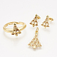 Ciondoli in ottone con zirconi cubici e orecchini a bottone e anelli regolabili set di gioielli SJEW-S043-05-1