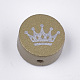 印刷された天然メープルウッドビーズ  染め  王冠付きのフラットラウンド  ミックスカラー  19~20x10~10.5mm  穴：2.5mm  約250個/500g WOOD-T019-24-2
