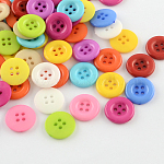 4-Rondelle botones de plástico, plano y redondo, color mezclado, 15x2.5mm, agujero: 1.5 mm