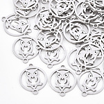 Conectores de eslabones de acero inoxidable 201 resistentes al deslustre, enlaces de corte por láser, plano y redondo con lechuza, color acero inoxidable, 19x15x1mm, agujero: 1.8 mm