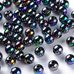 Perline acrilico opaco, ab colore placcato, tondo, nero, 8x7mm, Foro: 2 mm, circa 1745pcs/500g