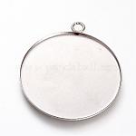 201 Stainless Steel Pendant Cabochon Settings, Plain Edge Bezel Cups, Flat Round, Stainless Steel Color, Tray: 35mm, 40.5x36x1.5mm, Hole: 3mm