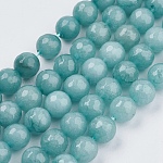 Chapelets de perles de jade naturel, teinte, facette, ronde, turquoise pale, 8mm, Trou: 1mm, 48 pcs / chapelet, 14.5~14.9 pouce