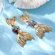 Серьги-гвоздики из латуни с микропаве из кубических цирконий в форме рыбьего хвоста EJEW-R014-03G