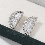 Полукруглые серьги-гвоздики из латуни с микропаве из прозрачных кубических цирконий EJEW-M077-08P