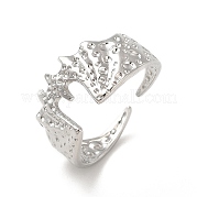 304 Stainless Steel Gothic Bat Open Cuff Ring for Women RJEW-E066-01P