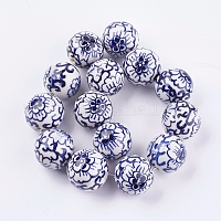 Fatti a mano perle di porcellana bianca e blu&nbsp;PORC-G002-07