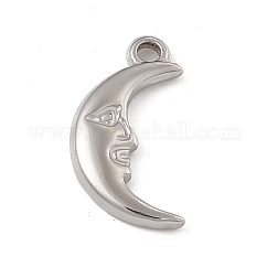 Anlaufgeschützte Anhänger aus 304er Edelstahl, mond mit menschlichem gesichtszauber, Edelstahl Farbe, 17.5x9x2.3 mm, Bohrung: 1.6 mm