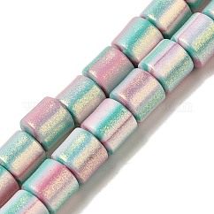 Perles en pate polymère brins, avec de la poudre de paillettes, colonne, turquoise moyen, 6~6.5x6.5~7mm, Trou: 1.2mm, Environ 63~65 pcs/chapelet, 16.14~16.46'' (41~41.8 cm)