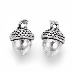 Colgantes de la aleación de estilo tibetano, bellota, sin plomo y cadmio, plata antigua, 14.5x10x9.5mm, agujero: 1.5 mm, aproximamente 310 unidades / 1000 g