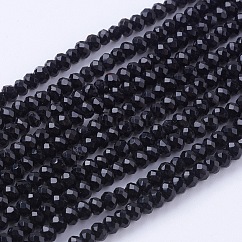 Abalorios de vidrio, facetados, rerondana plana, negro, 2.9~3.3x2~2.5mm, agujero: 0.5 mm, aproximamente 135~140 pcs / cadena, 32~34 cm