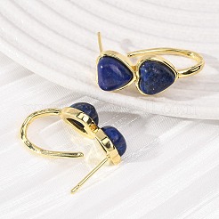 Boucles d'oreilles puces en lapis-lazuli naturel en forme de cœur pour la Saint-Valentin&nbsp;EJEW-T053-01G-12