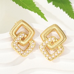 Pendientes de perla de plástico ABS de acero inoxidable 304 para mujer&nbsp;EJEW-U046-10G