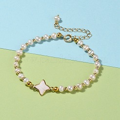Naturweiße Muschel-Sterngliederarmbänder&nbsp;BJEW-JB05780-02