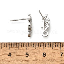 Seepferdchen Ohrstecker aus Messing mit Mikropavé und Zirkonia&nbsp;EJEW-D304-38P