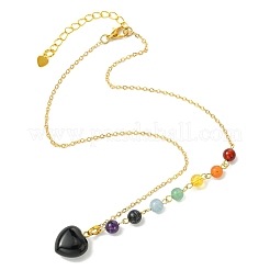 Colliers pour femmes avec pendentif cœur en onyx noir naturel (teint et chauffé) et chaîne en laiton.&nbsp;NJEW-JN06267-02