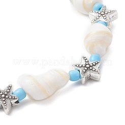 Braccialetti elastici con perline in lega e conchiglie naturali a tema oceano per uomo e donna&nbsp;BJEW-JB12387-03