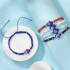 Mano di hamsa di vetro con braccialetto di perline intrecciate malocchio per le donne&nbsp;BJEW-JB09397