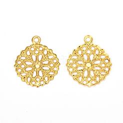 Flache runde Messingblume filigran Zubehör Charms-Anhänger&nbsp;KK-O015-05G