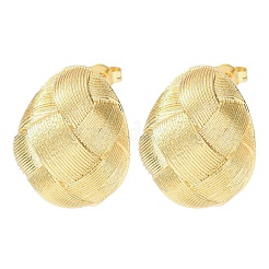 Pendientes de botón de latón ovalados tejidos&nbsp;EJEW-D351-06G