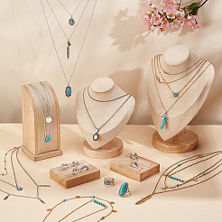15 stücke 15 stil oval & teardrop & feder synthetische türkis anhänger multi-schicht halsketten & finger ringe&nbsp;SJEW-AN0001-43