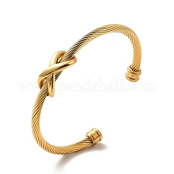 Placcatura ionica (ip) 304 acciaio inossidabile braccialetto aperto con perline intrecciate a corda infinita per le donne&nbsp;BJEW-P283-08G