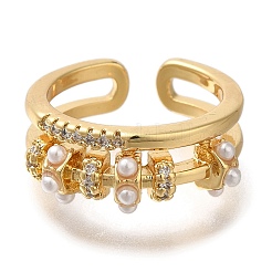 Offene Manschettenringe aus Messing mit Mikropflaster und Zirkonia für Damen&nbsp;RJEW-S244-03G-A