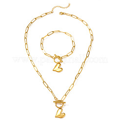 Sets aus Armbändern und Halsketten mit Herzanhängern aus Edelstahl 304 für Damen&nbsp;WG287A9-01