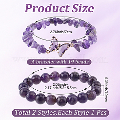 1 bracciale elastico con perline rotonde di ametista naturale&nbsp;BJEW-PA0001-14
