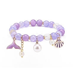 Pulsera elástica con cuentas de jade amarillo natural y cuarzo craquelado sintético&nbsp;BJEW-JB08527