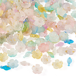 200 set di 2 ciondoli a forma di foglia in acrilico e copriperline a forma di fiore&nbsp;MACR-TA0002-91