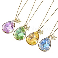 Colliers pour femmes avec pendentif papillon en résine époxy transparente en forme de larme et micro-pavé de zirconiums cubiques transparents sur laiton&nbsp;NJEW-JN06288