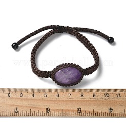 Bracelets tressés en perles d'améthyste naturelle ovales réglables&nbsp;BJEW-H626-02-15