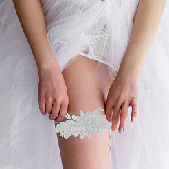 3d elastische Brautstrumpfbänder aus Polyester-Spitze mit Blumenmuster&nbsp;AJEW-WH0470-03A