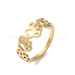 Ionenplattierung (IP) 201 Edelstahl ausgehöhlter verstellbarer Ring mit Hundepfotenabdrücken für Frauen&nbsp;X-RJEW-K238-10G
