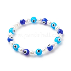 4pcs 4 style lampwork mauvais œil et ensemble de bracelets extensibles de perles en plastique&nbsp;BJEW-JB08386