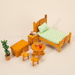 6 pièces ours thème bois lit tiroir table tabouret ornements miniatures&nbsp;PW-WG83234-02